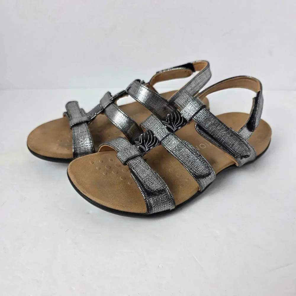 Vionic Amber Black Metallic Sandals Strappy Womens Shoes Silver Size 9